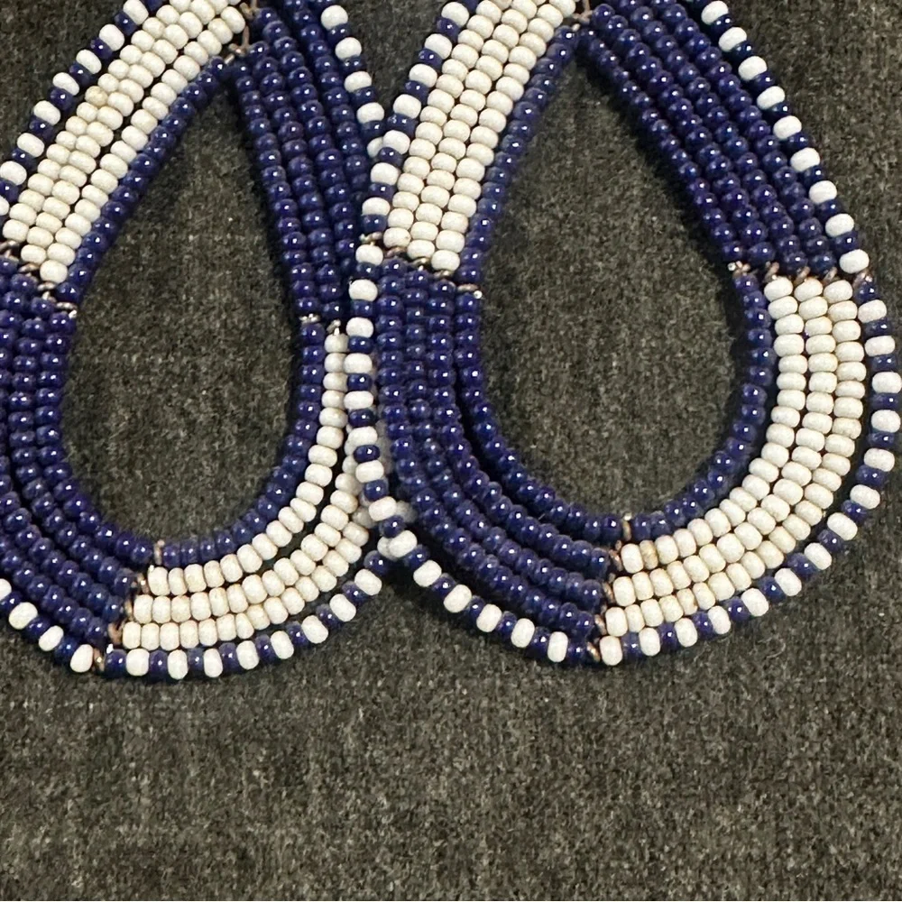 NEW African Handmade Beaded Earrings Blue and White